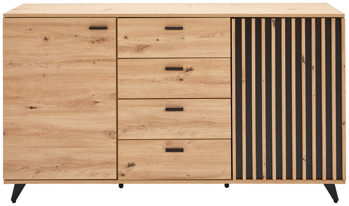 SIDEBOARD  in 154/86/40 cm  - Eichefarben/Schwarz, LIFESTYLE, Holzwerkstoff/Metall (154/86/40cm) - MID.YOU