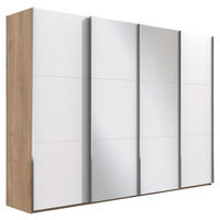 SCHWEBETÜRENSCHRANK 350/216/65 cm 4-türig Weiß, Eichefarben  - Chromfarben/Eichefarben, Basics, Glas/Holzwerkstoff (350/216/65cm) - MID.YOU