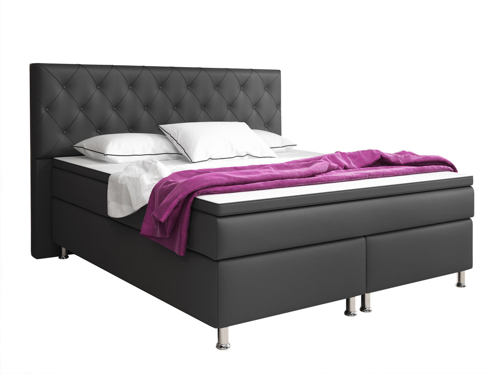 BOXSPRINGBETT 180/200 cm  in Anthrazit  - Anthrazit/Silberfarben, KONVENTIONELL, Textil/Metall (180/200cm) - MID.YOU