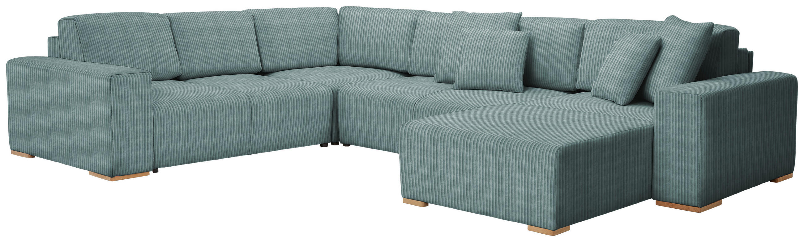 WOHNLANDSCHAFT Mintgrün Cord  - Buchefarben/Schwarz, KONVENTIONELL, Holz/Kunststoff (283/371/208cm) - Livetastic