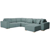 WOHNLANDSCHAFT Cord Mintgrün  - Buchefarben/Schwarz, Konventionell, Holz/Kunststoff (283/371/208cm) - Livetastic