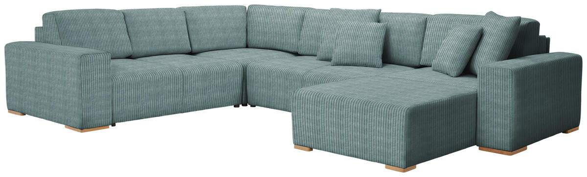 WOHNLANDSCHAFT Cord Mintgrün  - Buchefarben/Schwarz, Konventionell, Holz/Kunststoff (283/371/208cm) - Livetastic