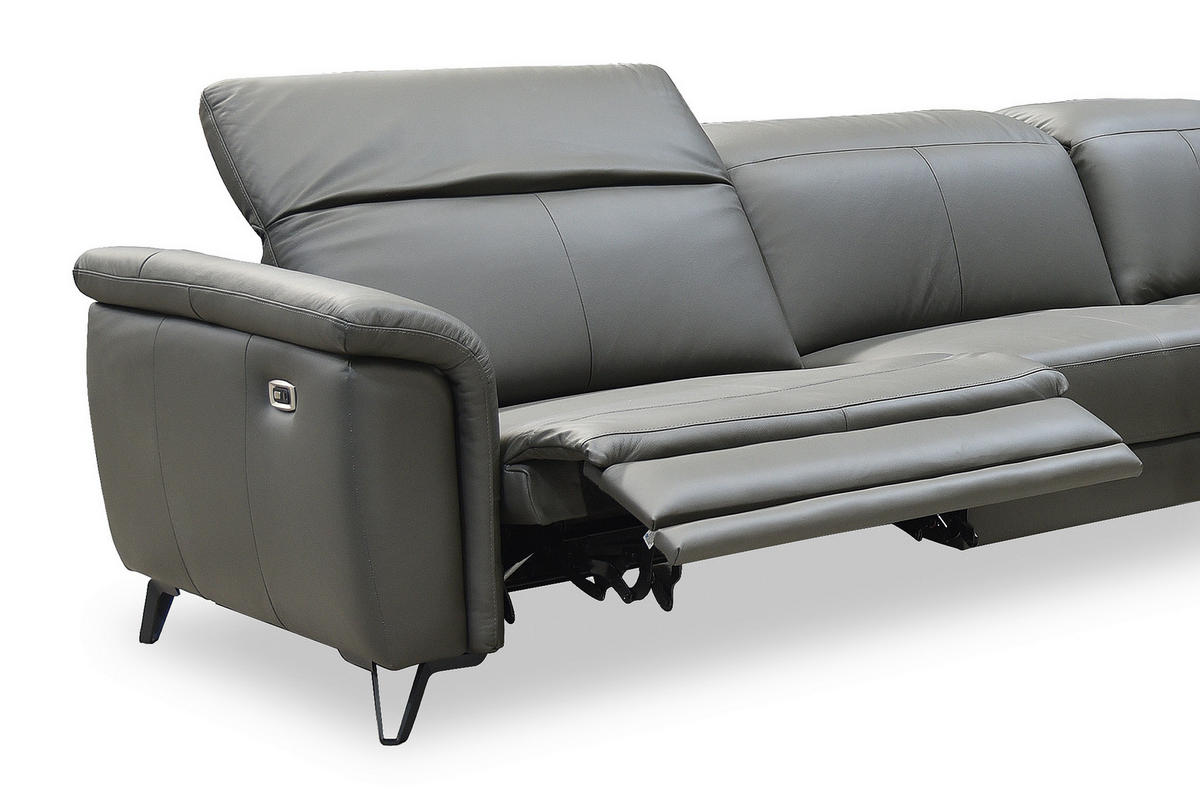 ECKSOFA Dunkelgrau Echtleder  - Dunkelgrau/Schwarz, MODERN, Leder/Holz (303/240cm) - Livetastic