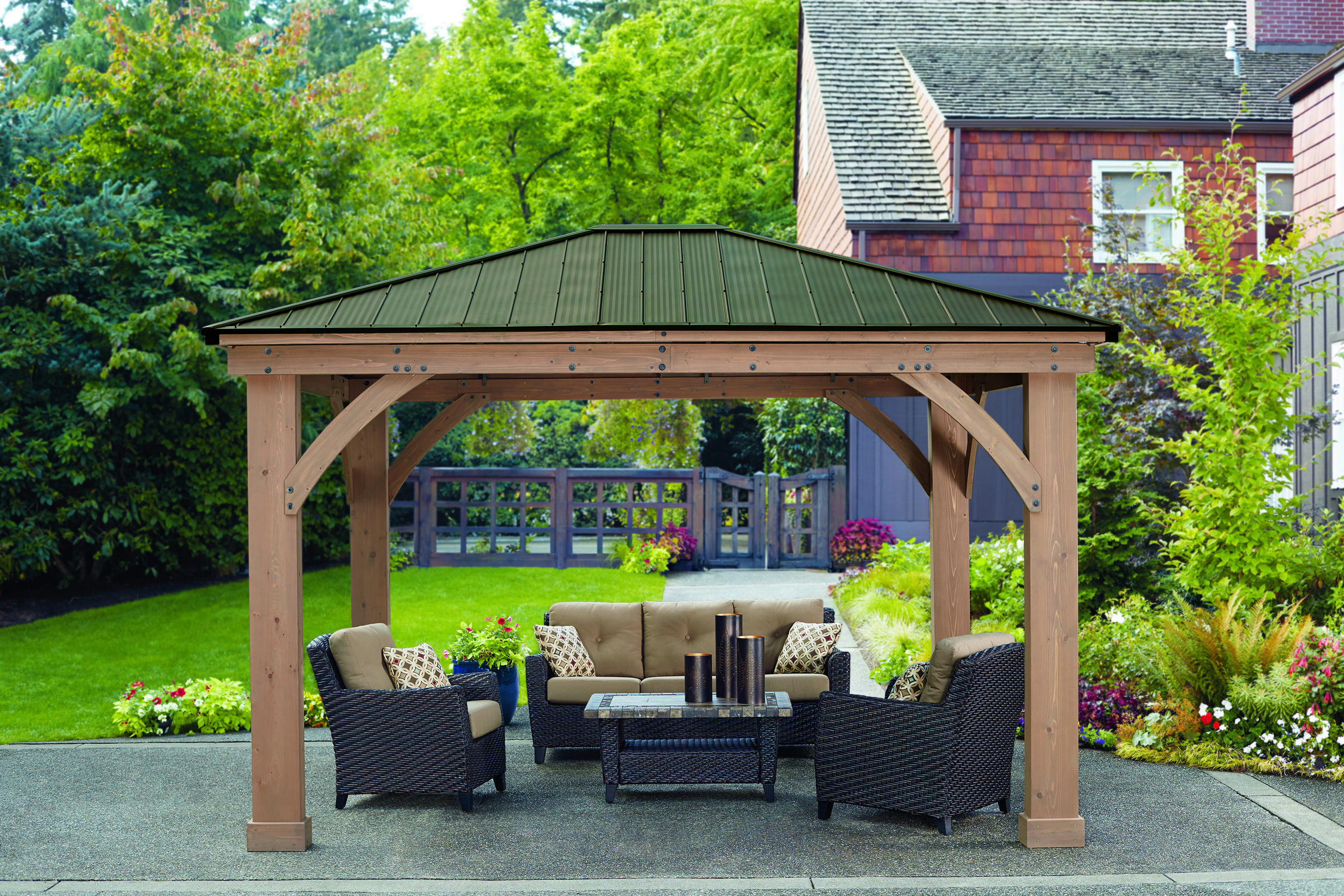 PAVILLON 427/317,5/365 cm  - Bronzefarben/Mokka, Basics, Holz/Metall (427/317,5/365cm) - Ambia Garden