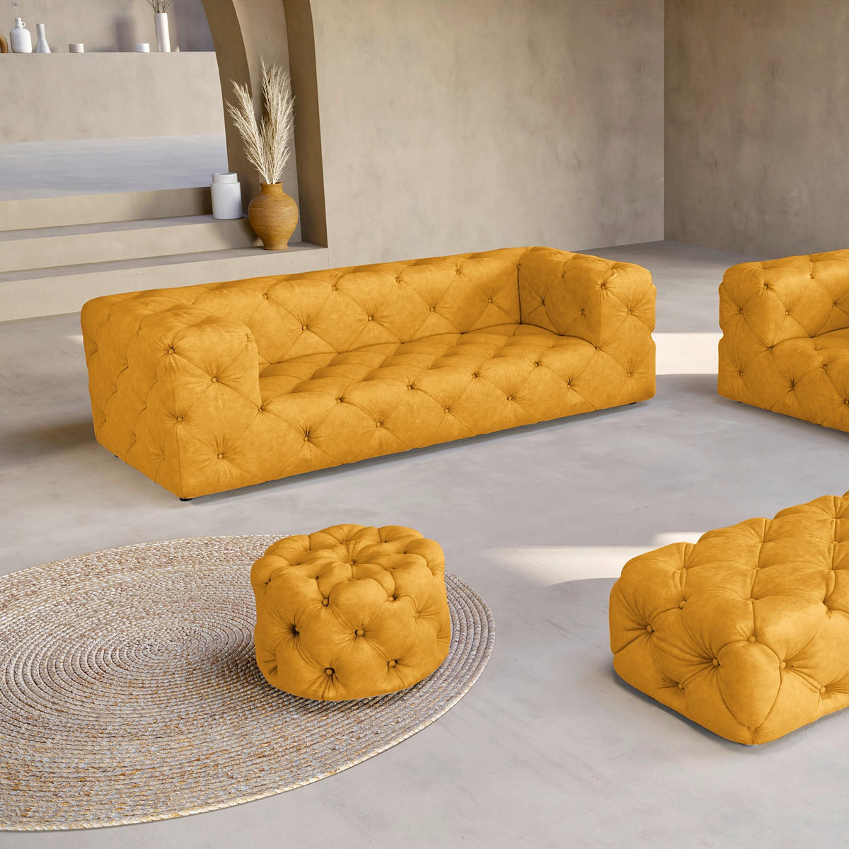 HOCKER in Textil Senfgelb  - Senfgelb/Schwarz, Design, Kunststoff/Textil (60/39/60cm) - P & B