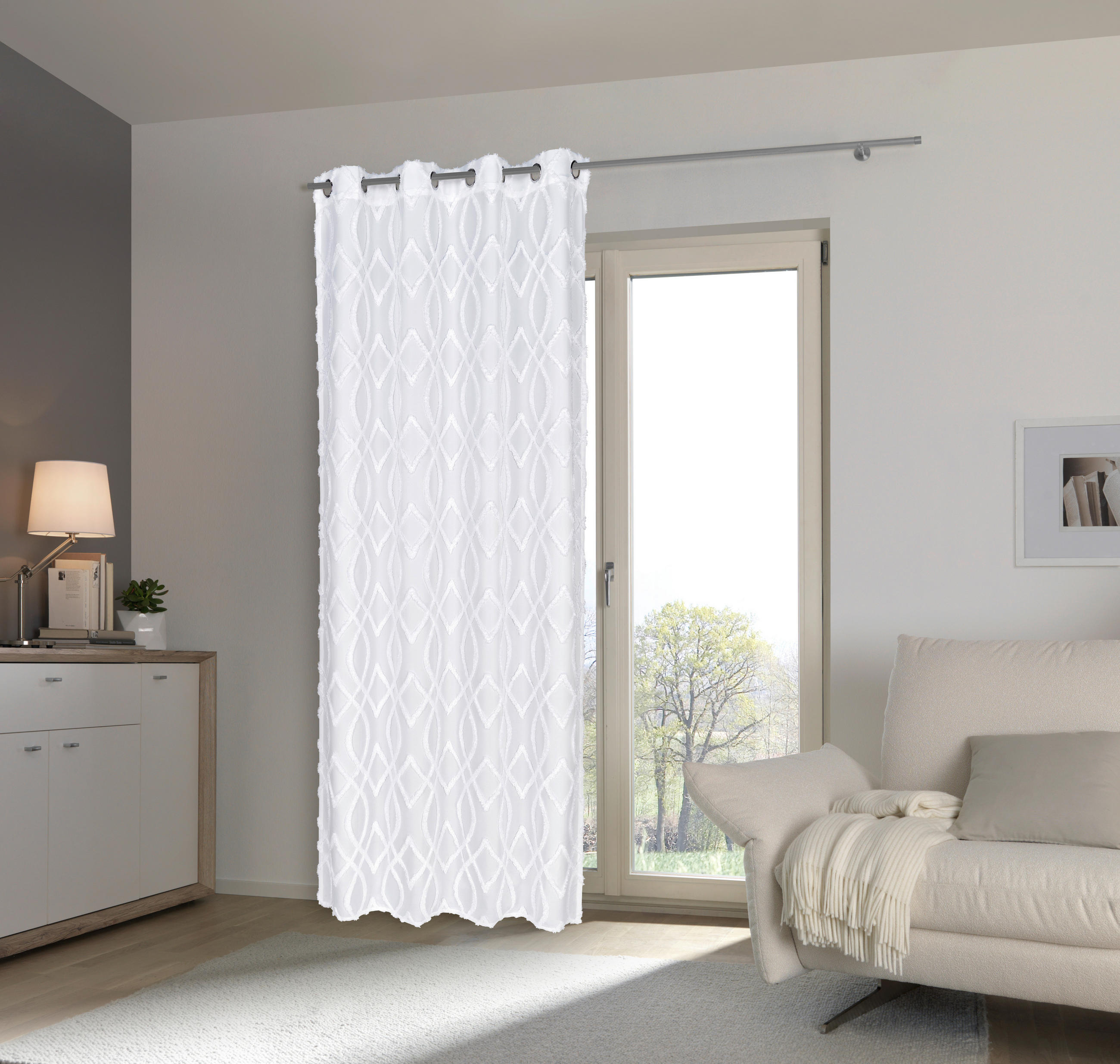ZÁVES S OČKAMI, nepriehľadné, 140/245 cm - biela, Trend, textil (140/245cm) - Esposa