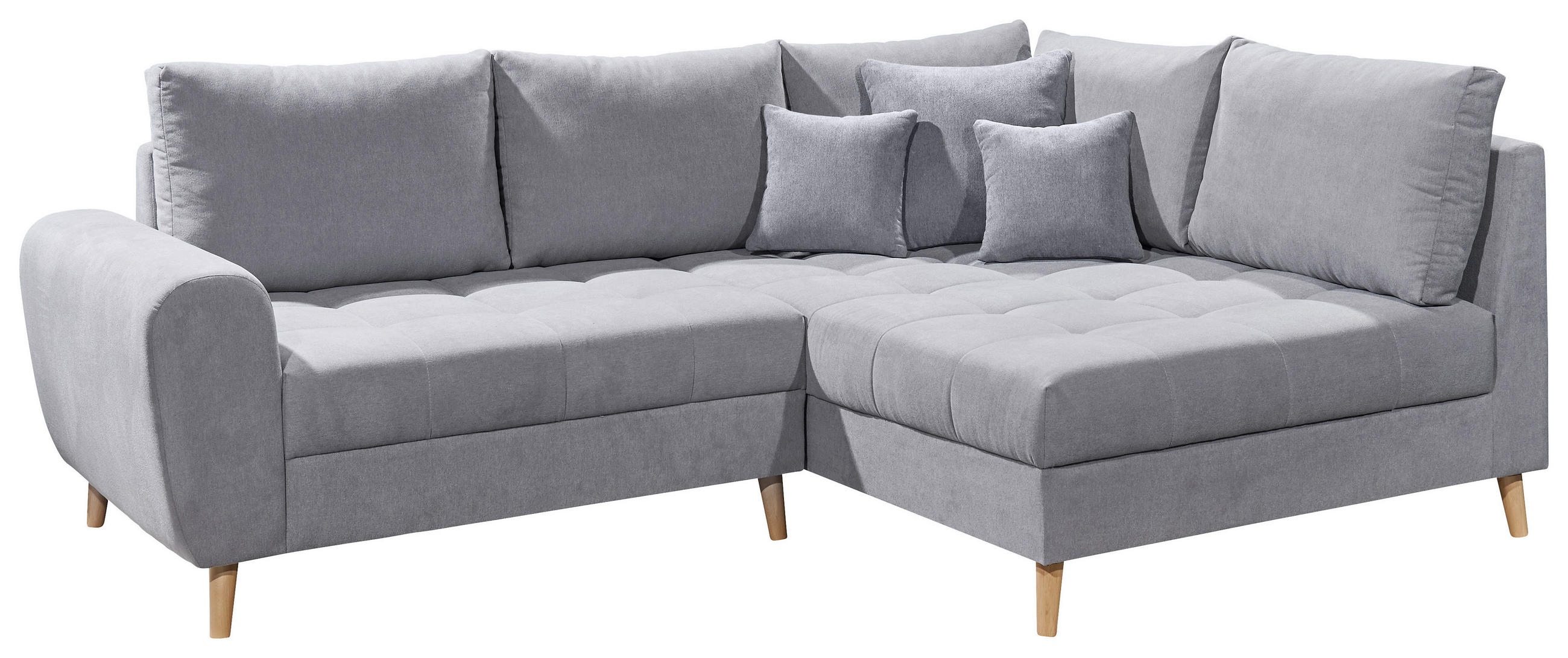 ECKSOFA in Mikrovelours Hellgrau  249/175 cm  - Hellgrau/Kieferfarben, KONVENTIONELL, Holz/Holzwerkstoff (249/175cm) - MID.YOU