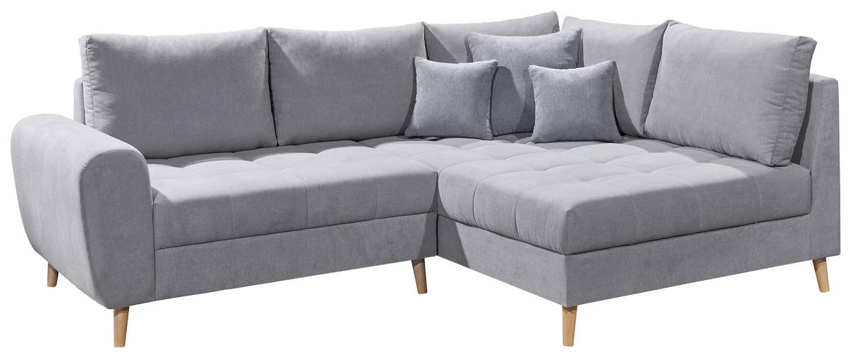 ECKSOFA in Mikrovelours Hellgrau  249/175 cm  - Hellgrau/Kieferfarben, KONVENTIONELL, Holz/Holzwerkstoff (249/175cm) - MID.YOU