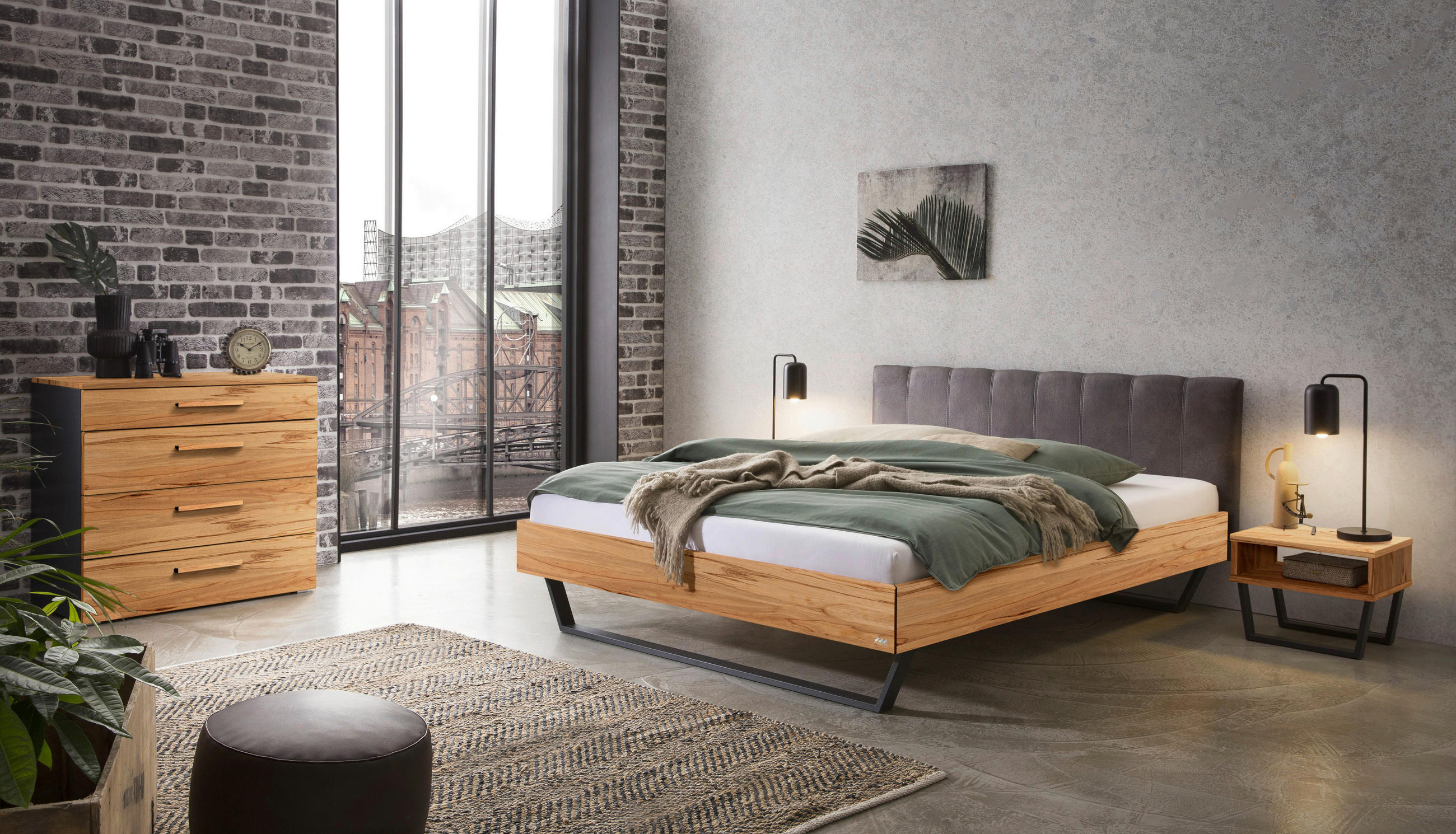 BETT 140/200 cm  in Anthrazit, Buchefarben  - Anthrazit/Buchefarben, KONVENTIONELL, Holz/Textil (140/200cm) - Hasena