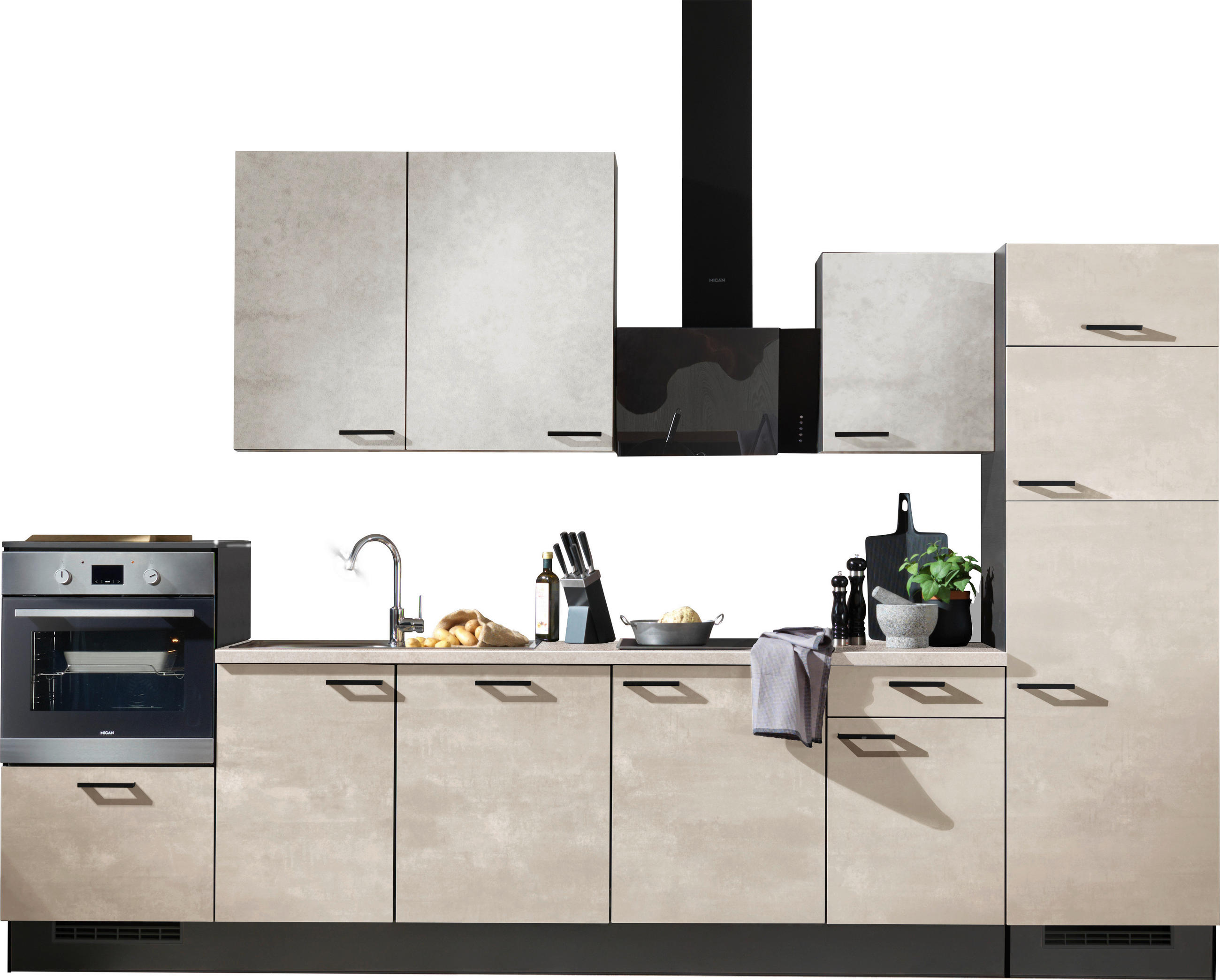 KÜCHENLEERBLOCK 340 cm   in Graphitfarben, Weiß, Sandfarben  - Sandfarben/Schwarz, Design, Holzwerkstoff/Metall (340cm) - Xora