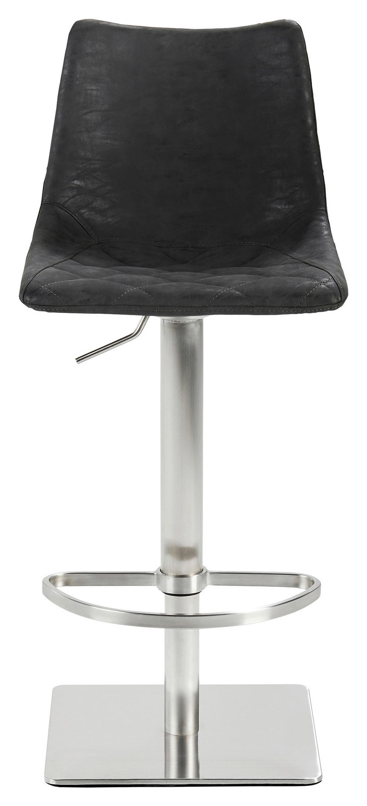 BARHOCKER Lederlook Schwarz Edelstahl Buche Schichtholz Sitzfläche 360° drehbar, abwischbar  - Edelstahlfarben/Schwarz, KONVENTIONELL, Holz/Textil (43/85-110/50cm) - Livetastic
