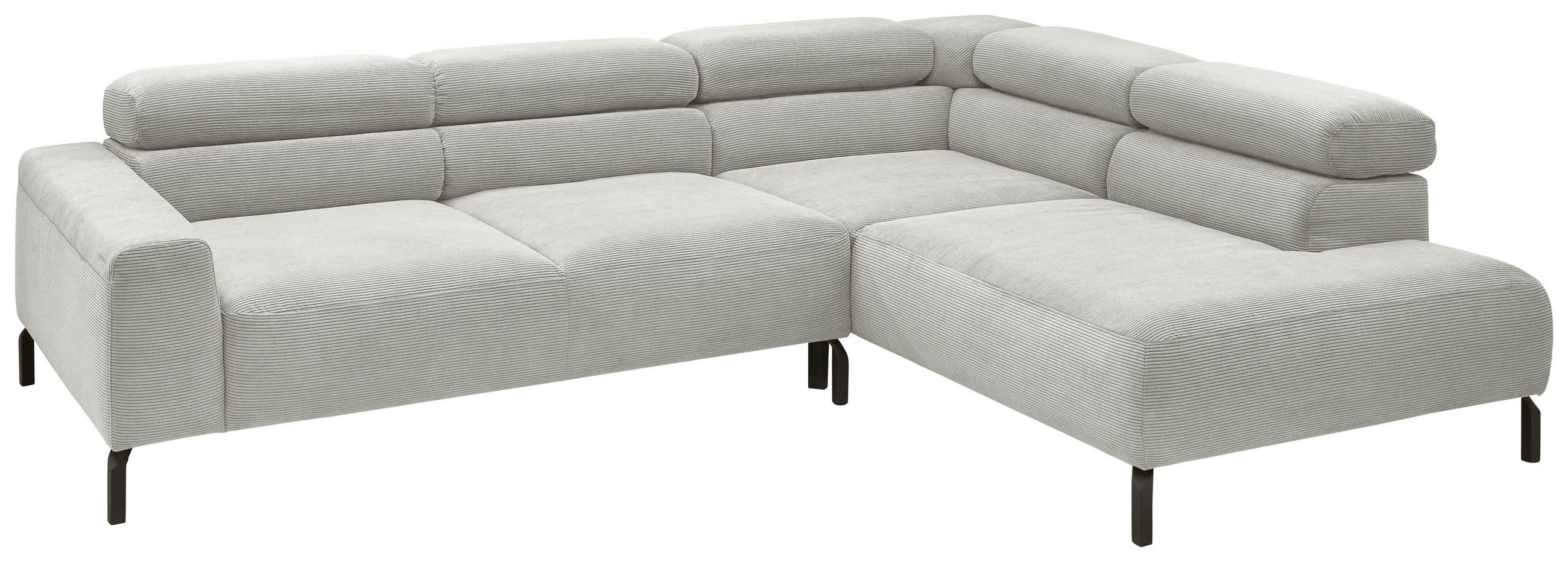 ECKSOFA in Feincord Hellgrau  - Hellgrau/Schwarz, Design, Textil/Metall (273/219cm) - Pure Home Comfort