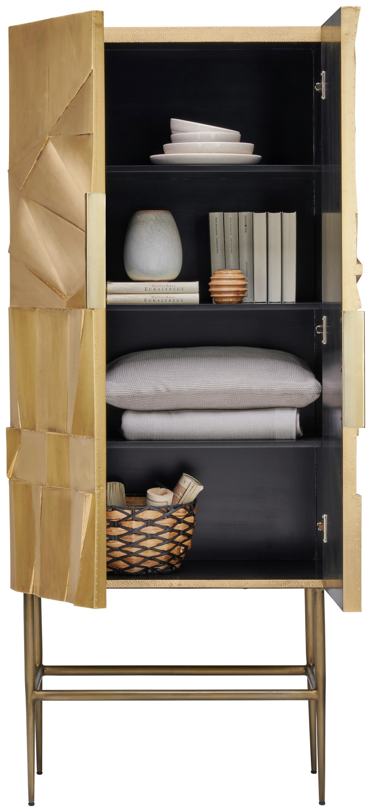FÉLMAGAS SZEKRÉNY 75/180/40 cm  - sárgarézszínű/aranyszínű, Trend, faalapú anyag/fém (75/180/40cm) - Ambia Home
