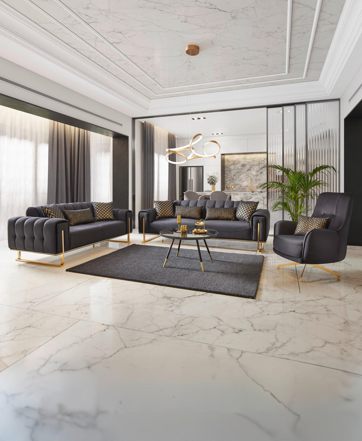 3-sitzer-sofa Aile, textil, negru - auriu/negru, Lifestyle, textil (244/80/90cm) - Based