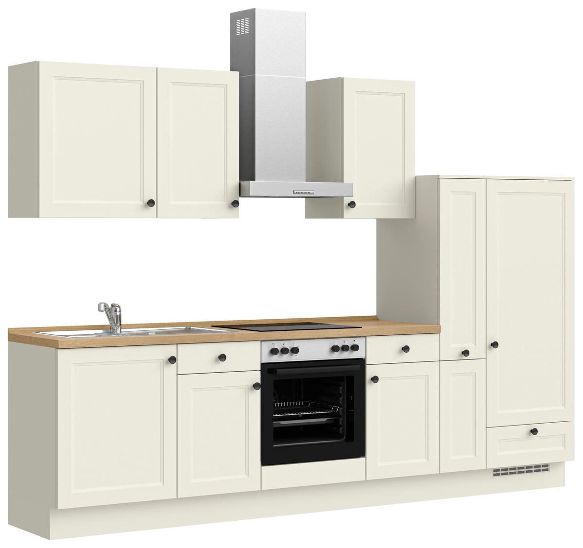 KÜCHENBLOCK Cascada 300 cm  in Weiß, Eichefarben  - Eichefarben/Schwarz, MODERN, Holzwerkstoff/Metall (300cm) - Nobilia