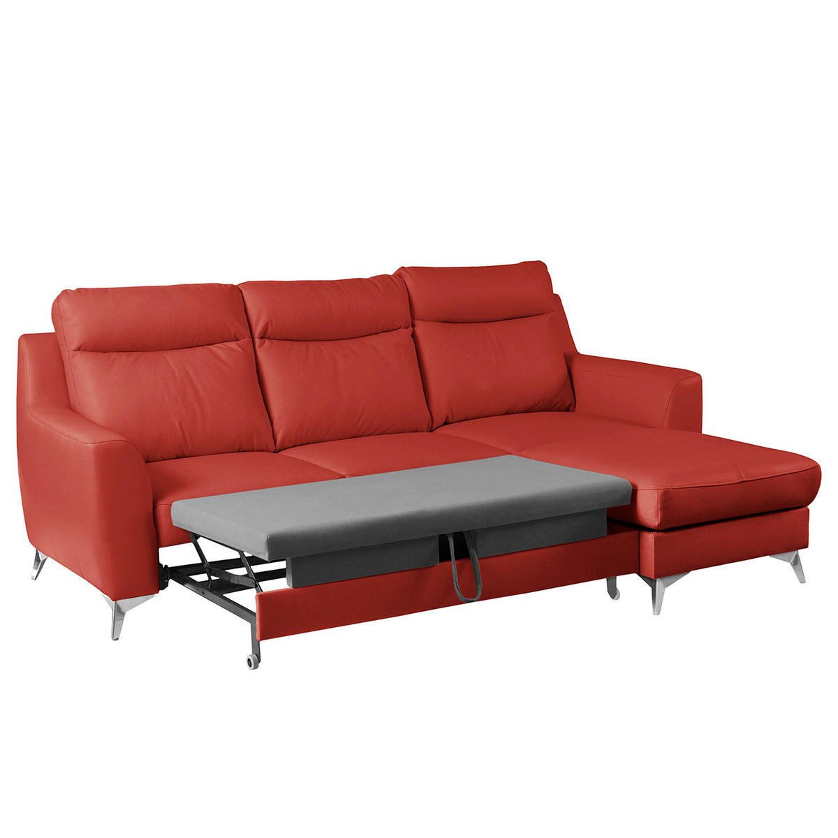 ECKSOFA Lederlook Echtleder Rot  - Chromfarben/Rot, Design, Leder/Textil (236/168cm) - Livetastic
