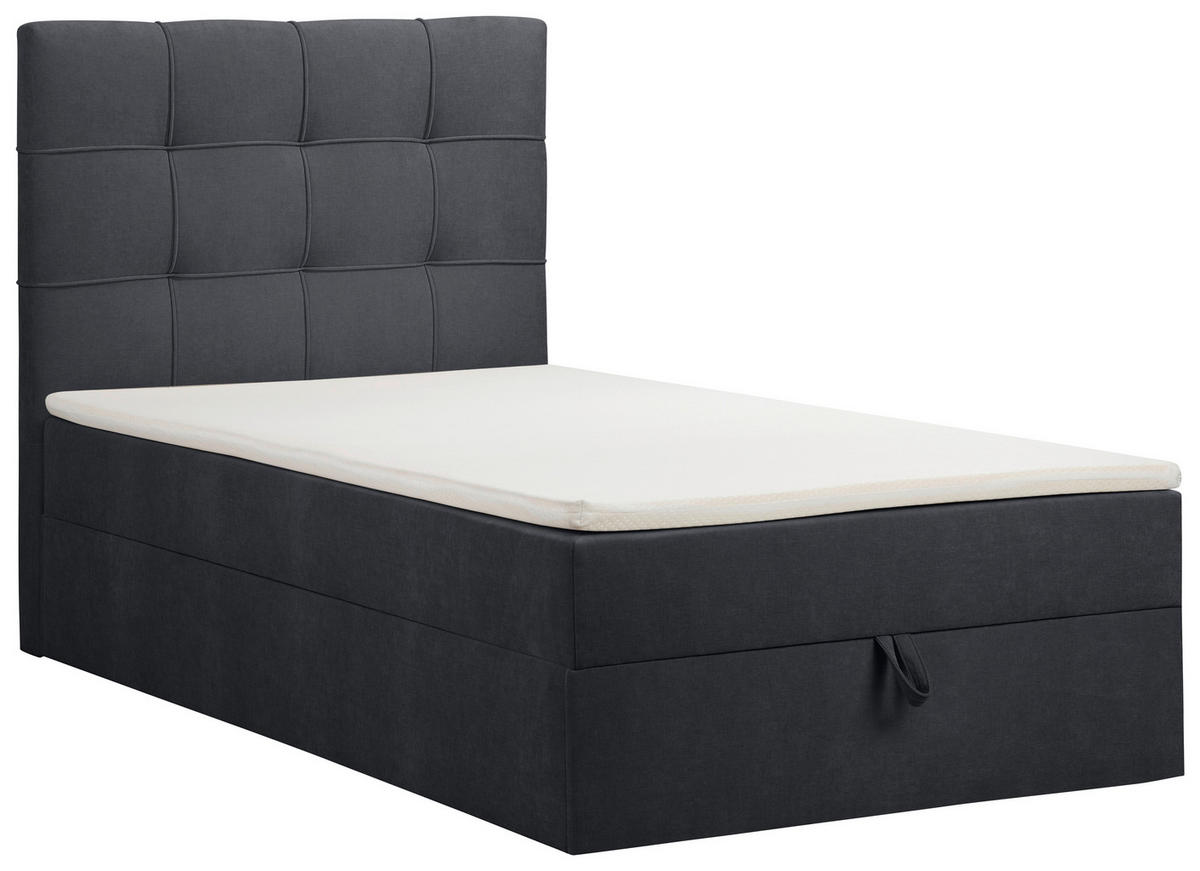 BOXBETT 100/200 cm,  in Anthrazit, Matratze, gepolstertes Kopfteil, Bettkasten, Topper, H3 = fest  - Anthrazit/Schwarz, Basics, Kunststoff/Textil (100/200cm) - Chameo