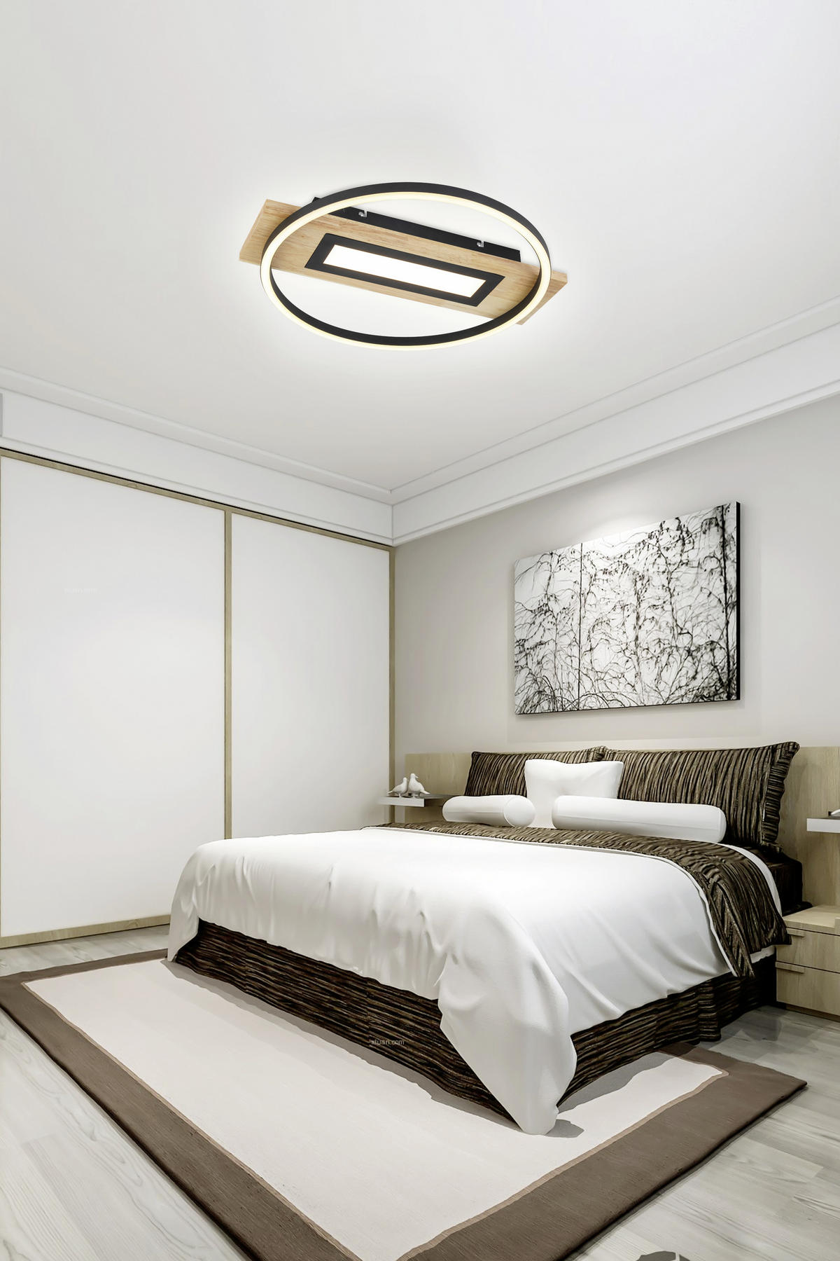 LED-DECKENLEUCHTE Yui 45/50/7,5 cm   - Schwarz/Naturfarben, Trend, Holz/Kunststoff (45/50/7,5cm) - Novel