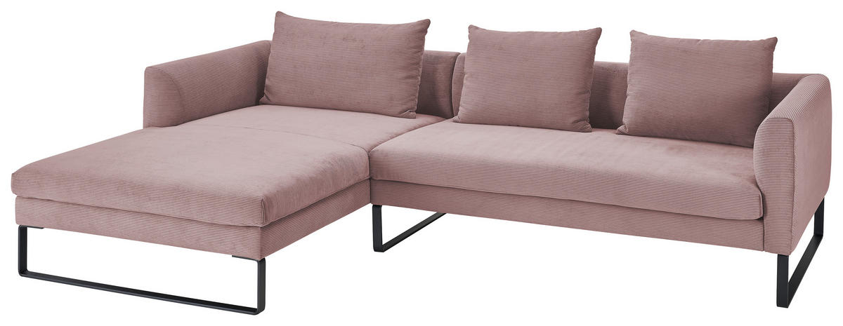 ECKSOFA in Feincord Altrosa  - Schwarz/Altrosa, Konventionell, Textil/Metall (178/284cm) - Hom`in
