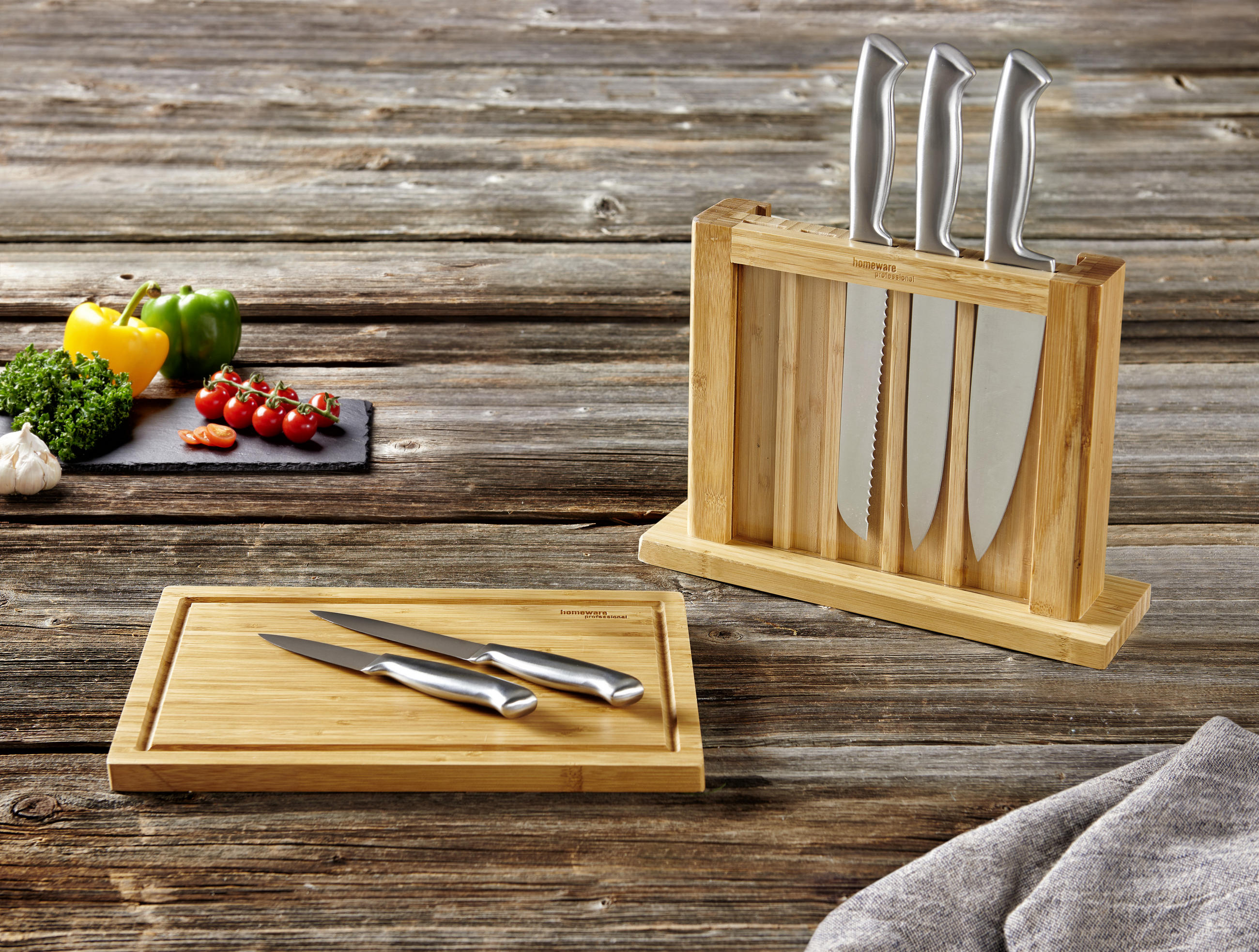 BLOK ZA NOŽEVE  7 delova  - prirodna boja/srebrna, Osnovno, drvo/metal - Homeware Profession.