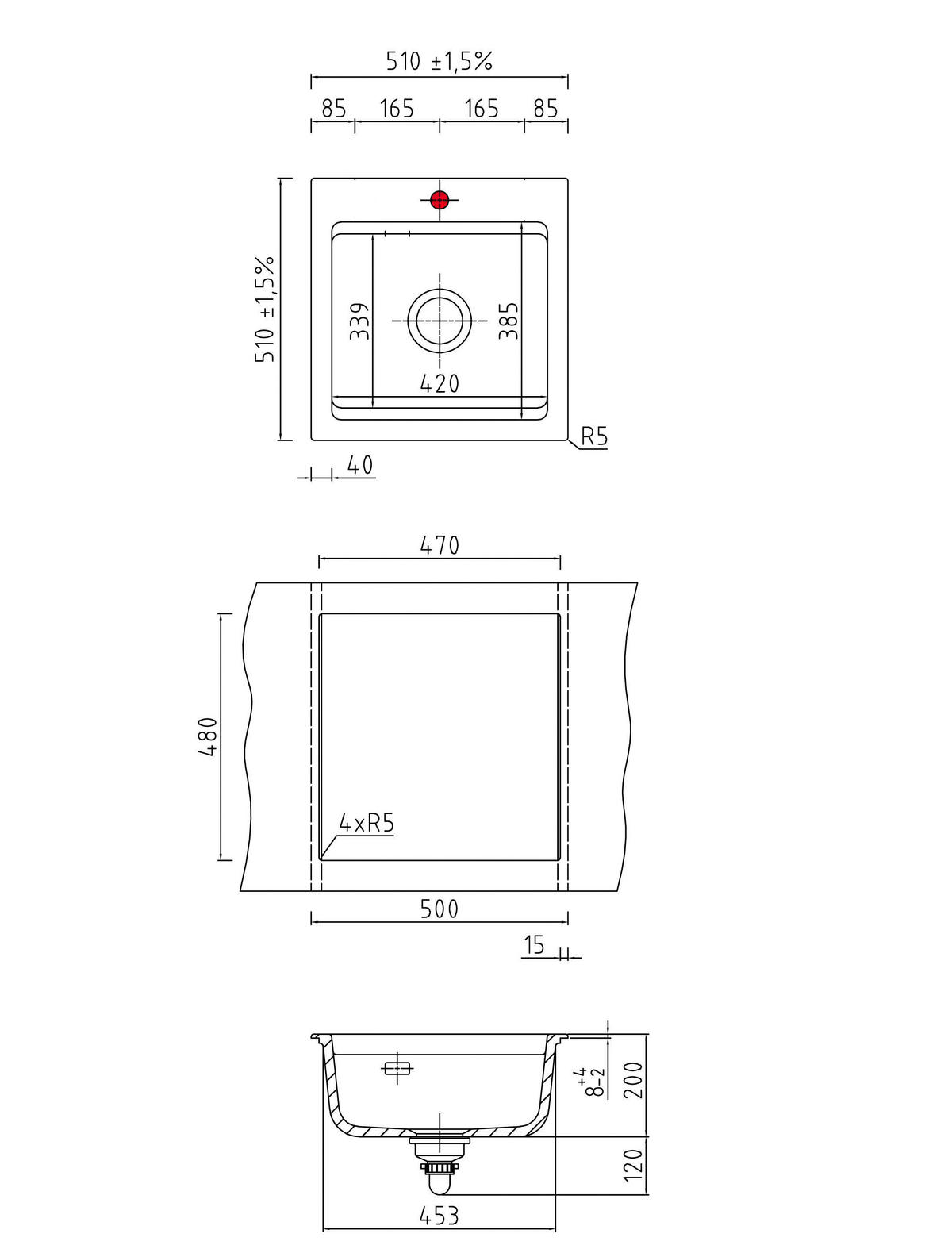 SPÜLE Kara 51 / 50030112  - Weiß Hochglanz, Basics, Keramik (51/20/51cm) - Systemceram