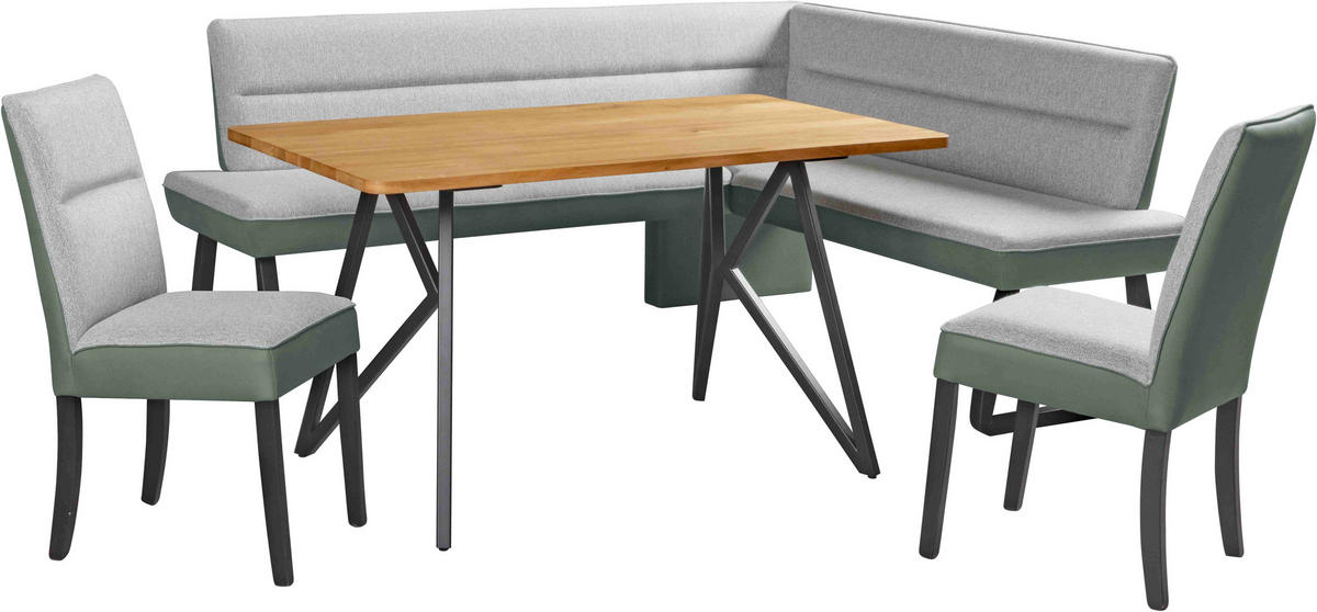 SITZBANK 150/88/60 cm Webstoff Grün, Hellgrau Buche vollmassiv  - Hellgrau/Schwarz, KONVENTIONELL, Holz/Textil (150/88/60cm) - Novel