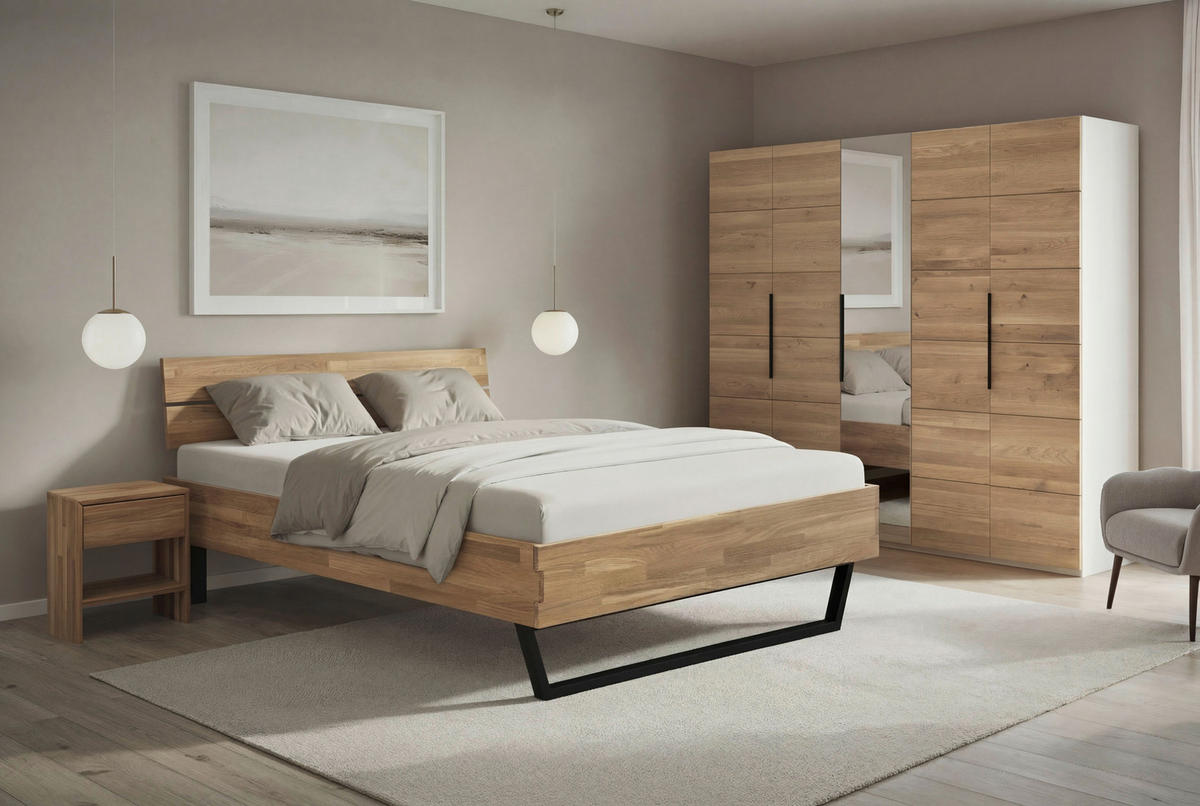 BETT 140/200 cm  in Eichefarben  - Eichefarben/Schwarz, MODERN, Holz/Metall (140/200cm) - MID.YOU