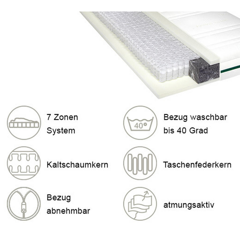 Thumbnail - Novel Taschenfederkernmatratze Emotion S60 Hybrid, Weiß, Textil, H3, rechteckig, 100x200 cm, Made in Germany, Härtegrada...