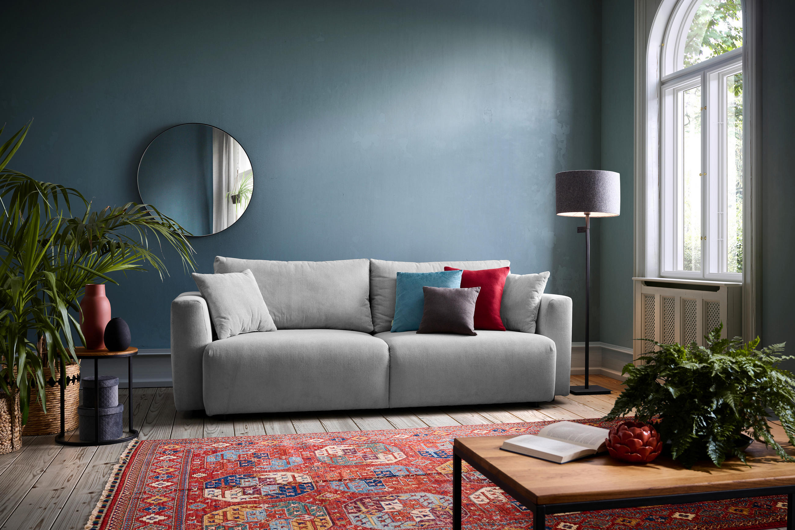 SCHLAFSOFA in Cord Silberfarben  - Silberfarben/Schwarz, Design, Kunststoff/Textil (250/92/105cm) - Carryhome