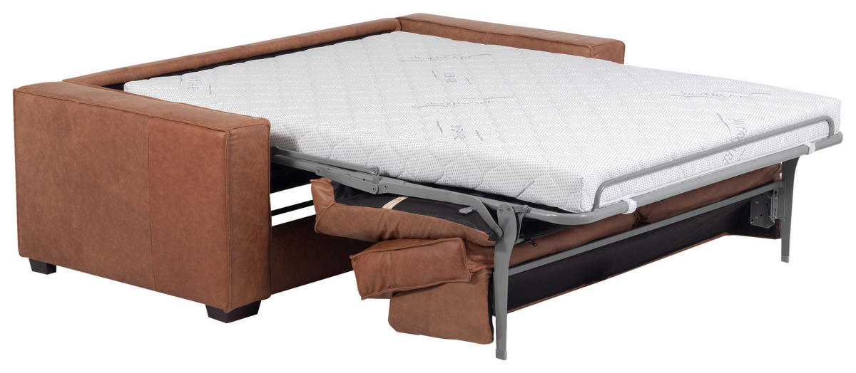 SCHLAFSOFA in Echtleder Cognac  - Cognac/Dunkelbraun, Design, Leder/Holz (203/85/99cm) - MID.YOU