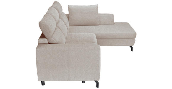 ECKSOFA Beige Chenille Zierkissen, Bettkasten, Schlaffunktion, Rücken echt, Kopfteilverstellung, Liegefläche im Originalstoff  - Beige/Schwarz, KONVENTIONELL, Textil/Metall (266/185cm) - Carryhome