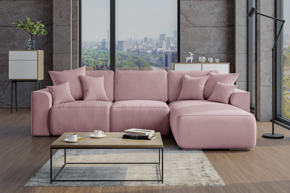 ECKSOFA Rosa Velours  - Chromfarben/Rosa, KONVENTIONELL, Kunststoff/Textil (293/195cm) - Carryhome