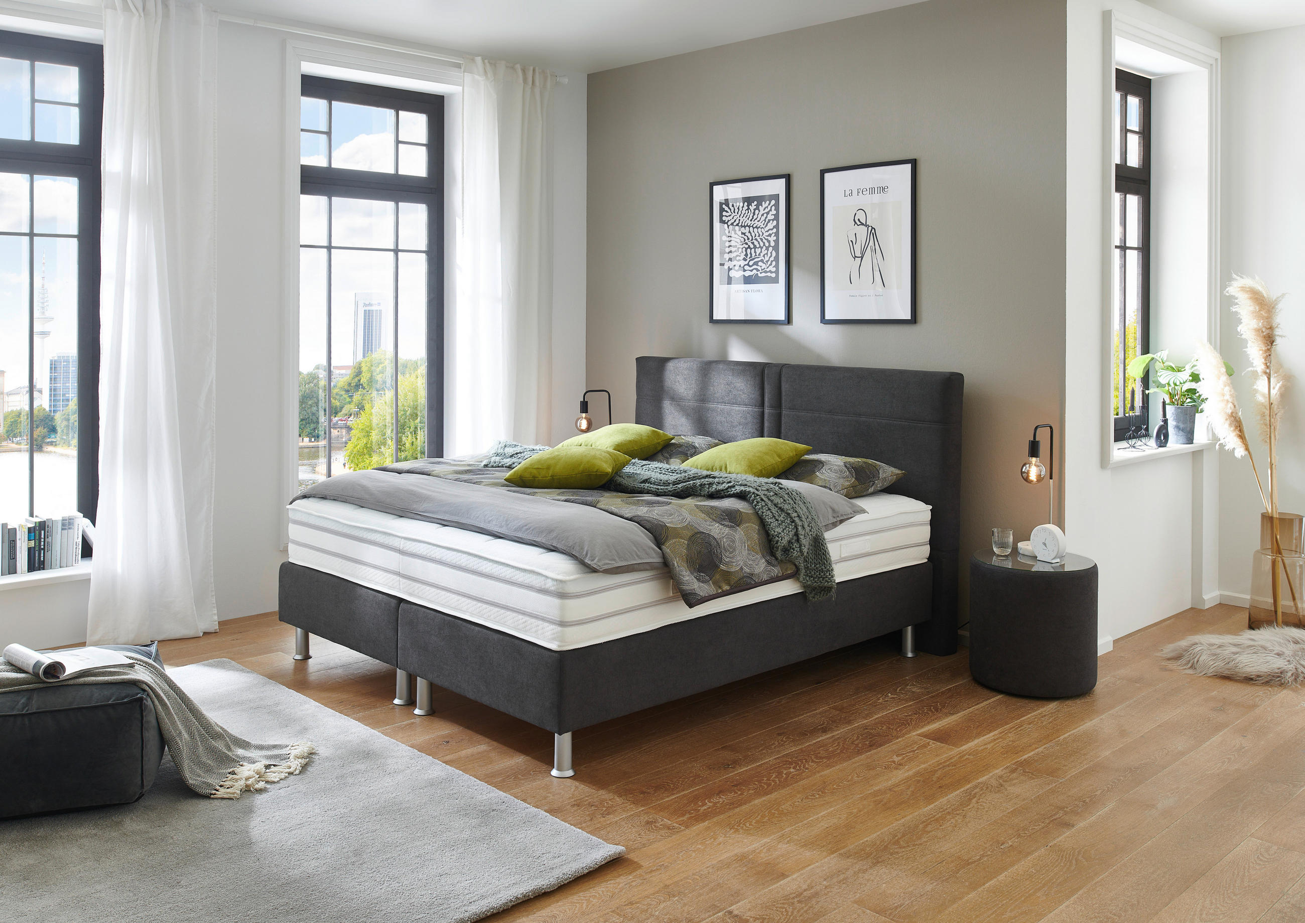 POSTEL BOXSPRING, 180/200 cm, antracitová - antracitová/barvy hliníku, Design, textil/plast (180/200cm) - Beldomo - Sleep