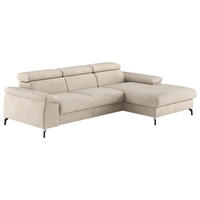 ECKSOFA Beige Webstoff Bettkasten, Schlaffunktion, Kopfteilverstellung, Stauraum  - Beige/Schwarz, Design, Textil/Metall (244/166cm) - Livetastic