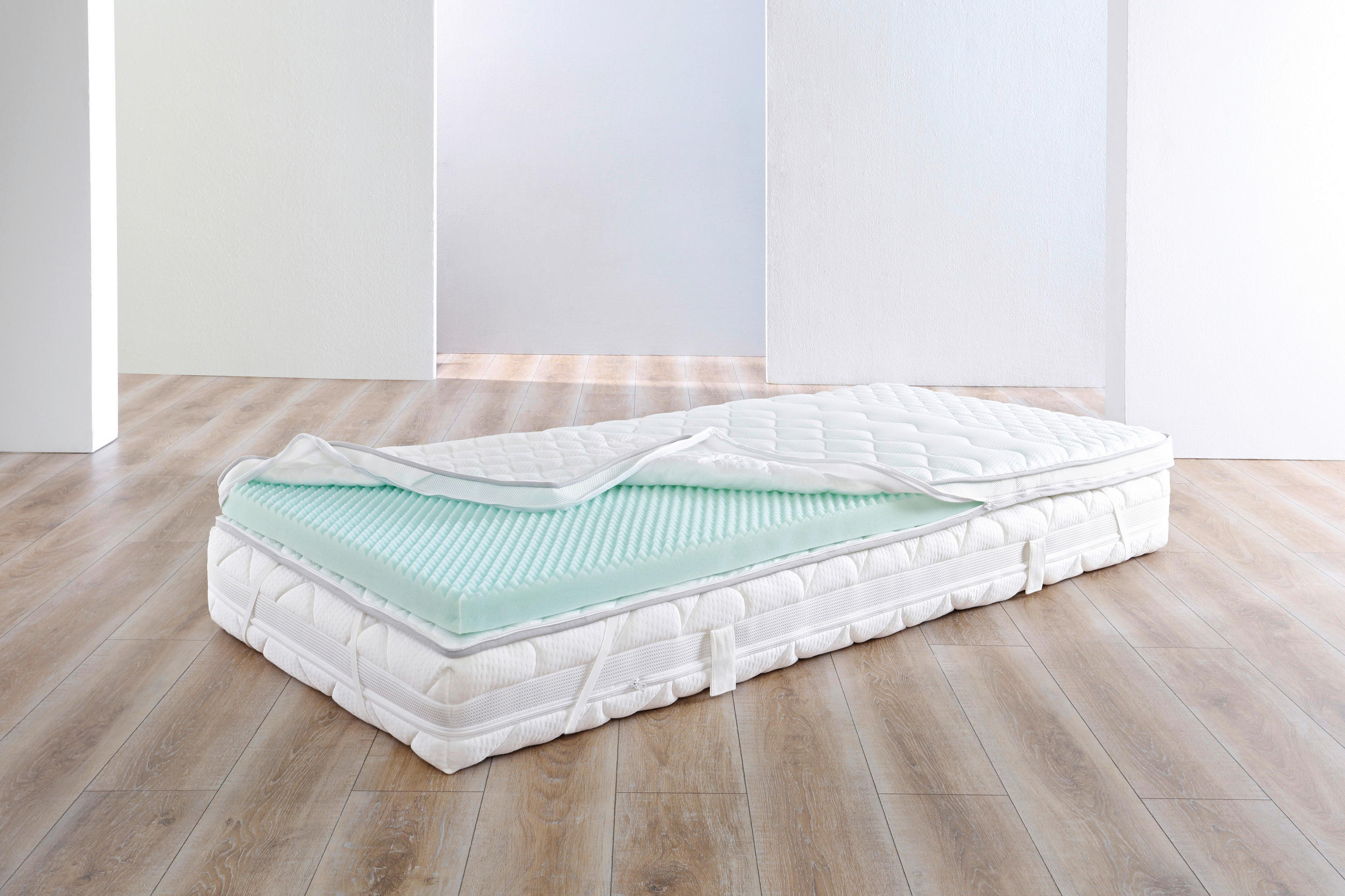 Thumbnail - Modante Topper, Weiß, Textil, H3, Füllung: Polyester, 160x200 cm, Oeko-Tex® Standard 100, Härtegradauswahl, Bezug abnehm...