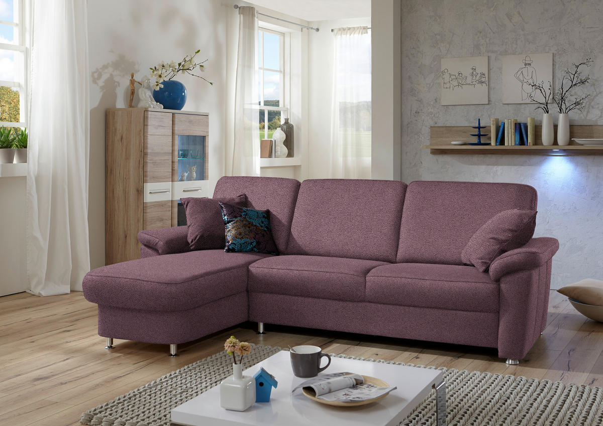 ECKSOFA in Flachgewebe Violett  163/250 cm  - Chromfarben/Violett, KONVENTIONELL, Textil/Metall (163/250cm) - Beldomo System