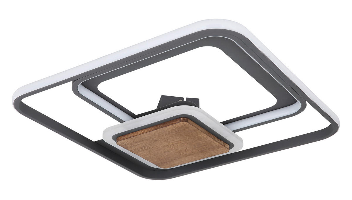 LED MENNYEZETI LÁMPA - grafitszürke/sötétbarna, Design, műanyag/fa (50/50/8cm) - Globo