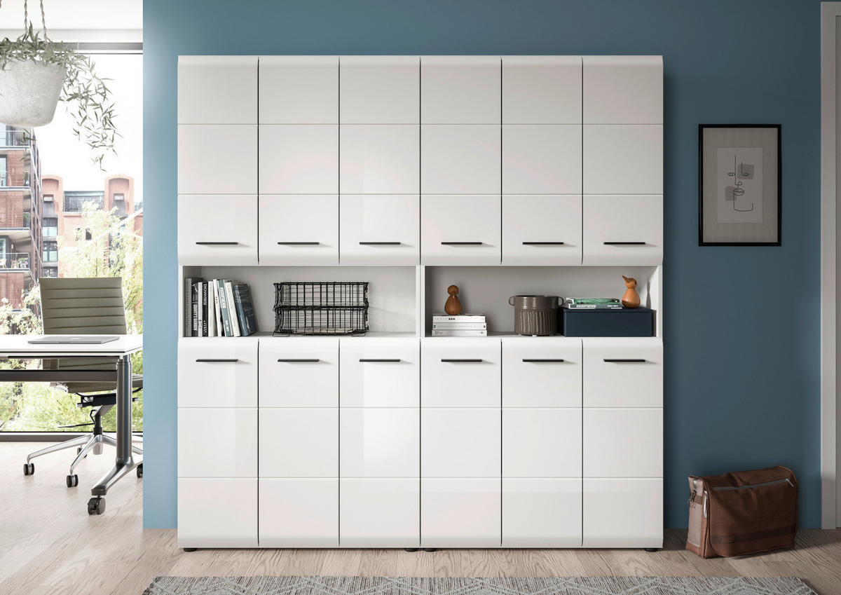 HOCHSCHRANK 180/185/30 cm  - Weiß Hochglanz/Silberfarben, MODERN, Holzwerkstoff/Kunststoff (180/185/30cm) - MID.YOU