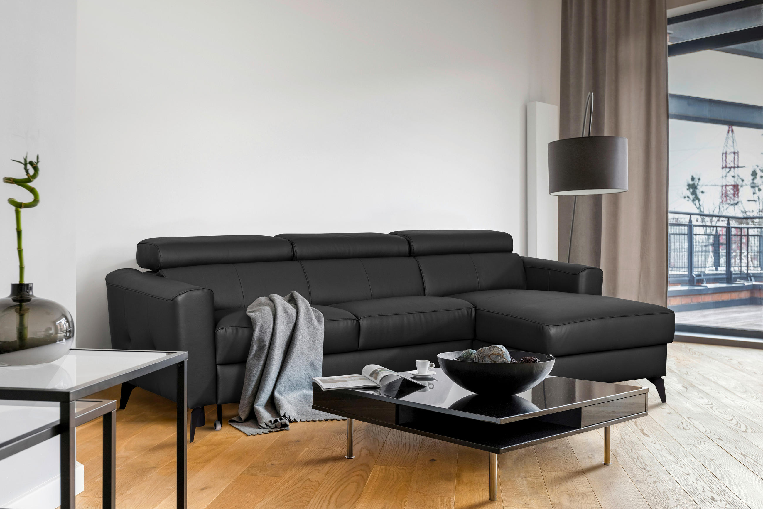 CANAPEA MODULARĂ textil, piele negru  - negru, metal/textil (235/73-97/179cm) - Celina