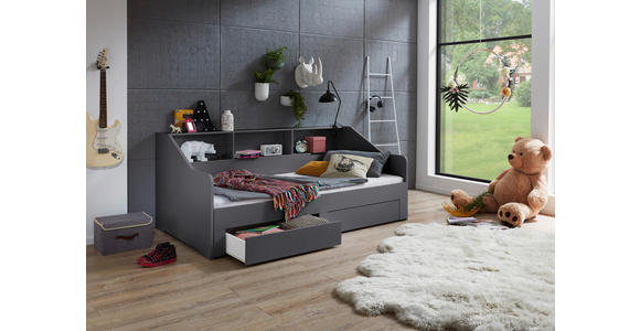 AUSZIEHBETT 90-180/200 cm  in Anthrazit  - Anthrazit/Buchefarben, KONVENTIONELL, Holzwerkstoff (90-180/200cm) - Carryhome