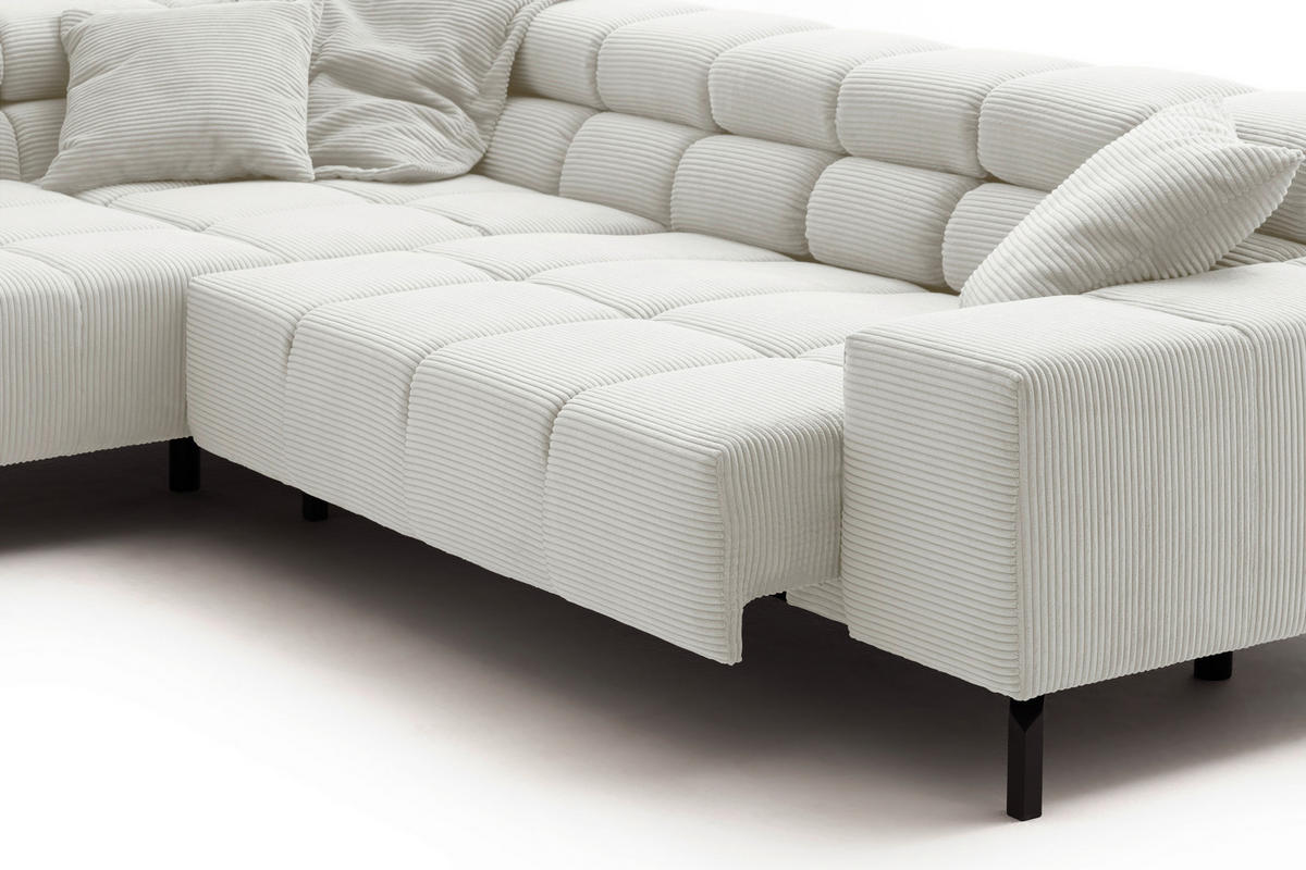 ECKSOFA inkl. Sitzvorzug Weiß Cord  - Schwarz/Weiß, Design, Textil/Metall (216/321cm) - Hom`in