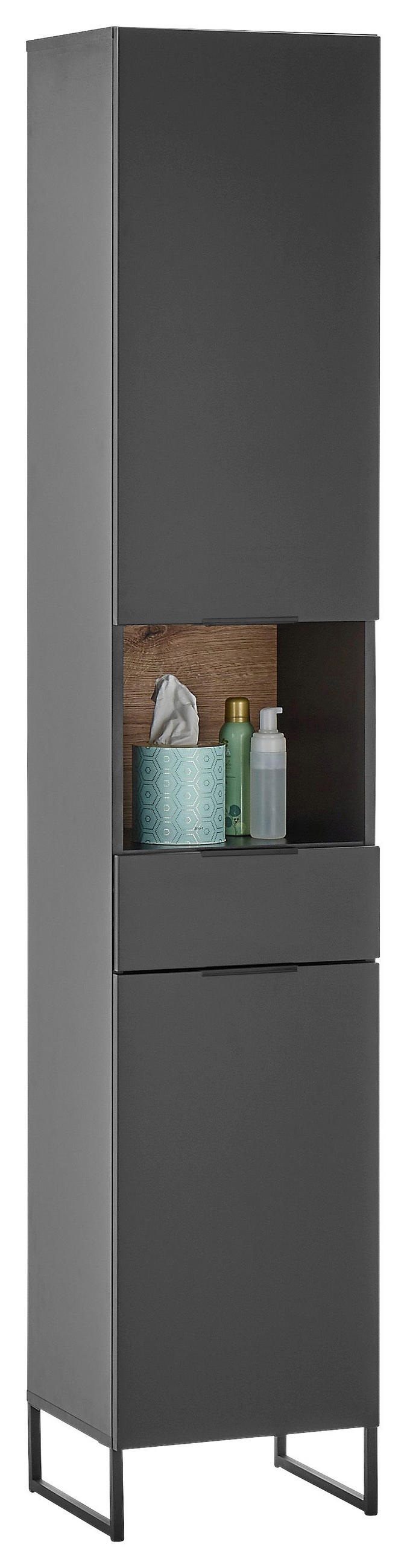 home24 Hochschrank Denver Schwarz, Eiche 38x195x32 cm