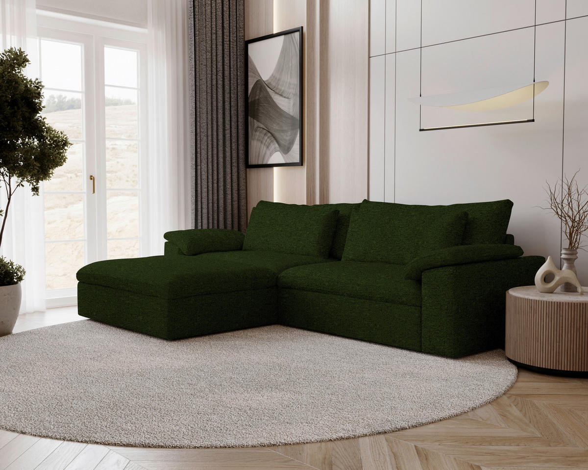 ECKSOFA Flachgewebe Dunkelgrün  - Dunkelgrün/Schwarz, Modern, Kunststoff/Textil (198/306cm) - Carryhome
