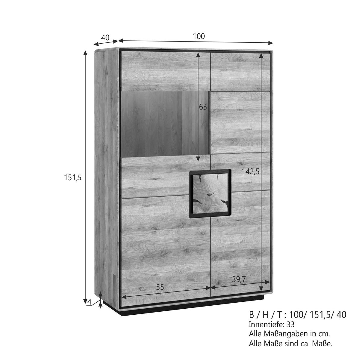 HIGHBOARD  100/152/40 cm  - Wildeiche/Schwarz, Basics, Holz (100/152/40cm) - Livetastic