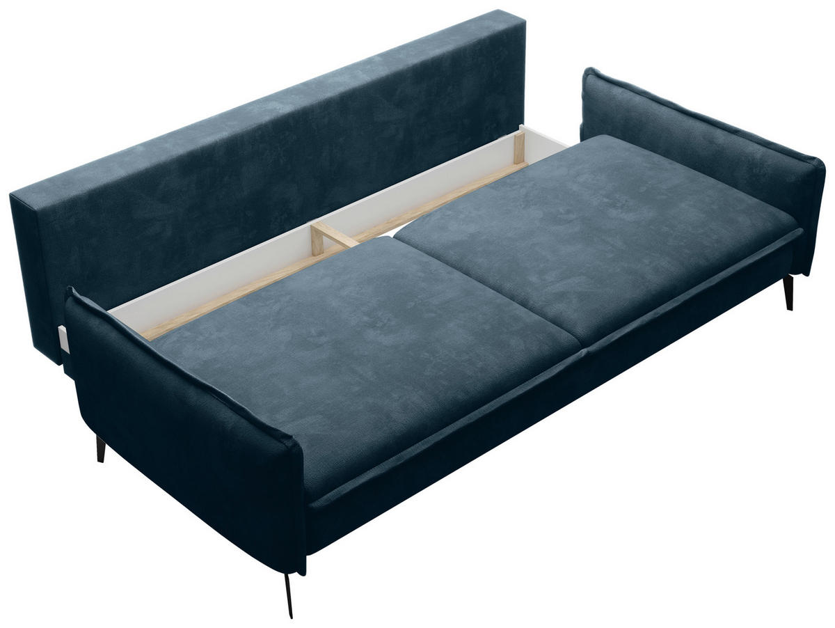 SCHLAFSOFA Chenille Blau  - Blau/Schwarz, KONVENTIONELL, Textil/Metall (223/89/107cm) - Carryhome