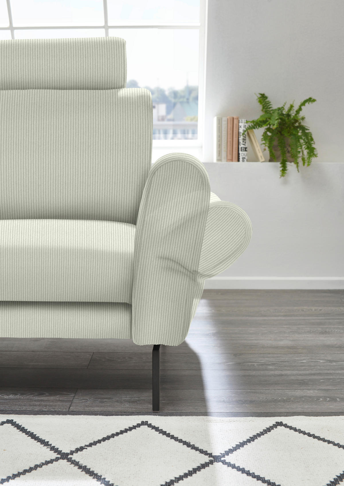 ECKSOFA in Velours, Feincord Creme  - Creme/Schwarz, Design, Textil/Metall (280/254cm) - Beldomo Style