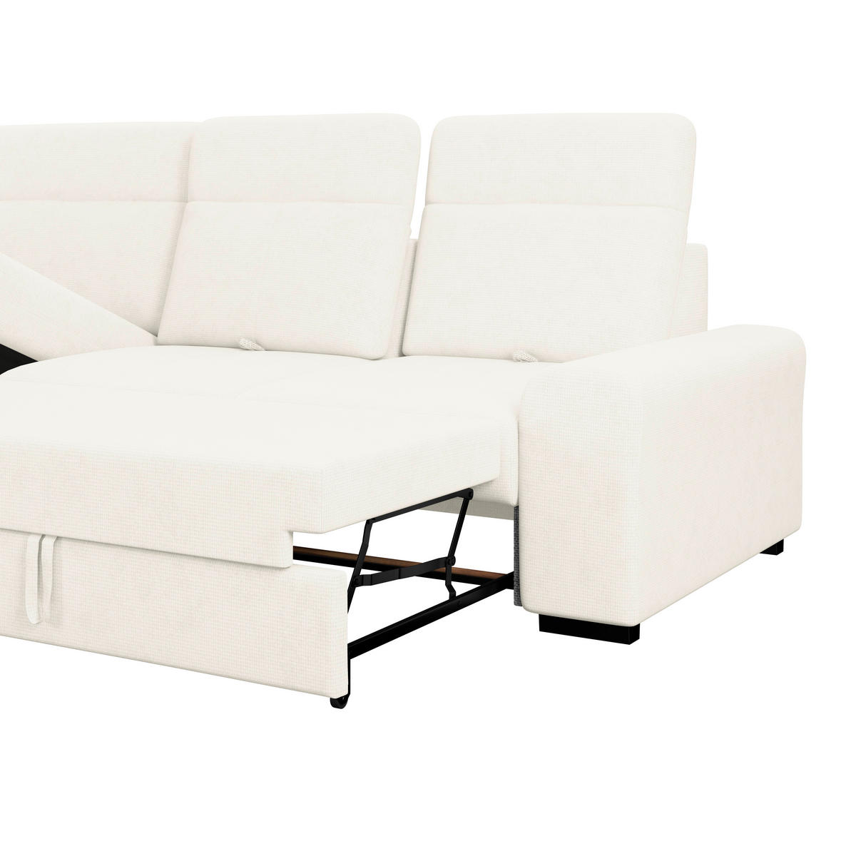 ECKSOFA Elfenbein Chenille Rücken echt, Kopfteilverstellung  - Elfenbein/Schwarz, KONVENTIONELL, Holz/Textil (203/286cm) - MID.YOU