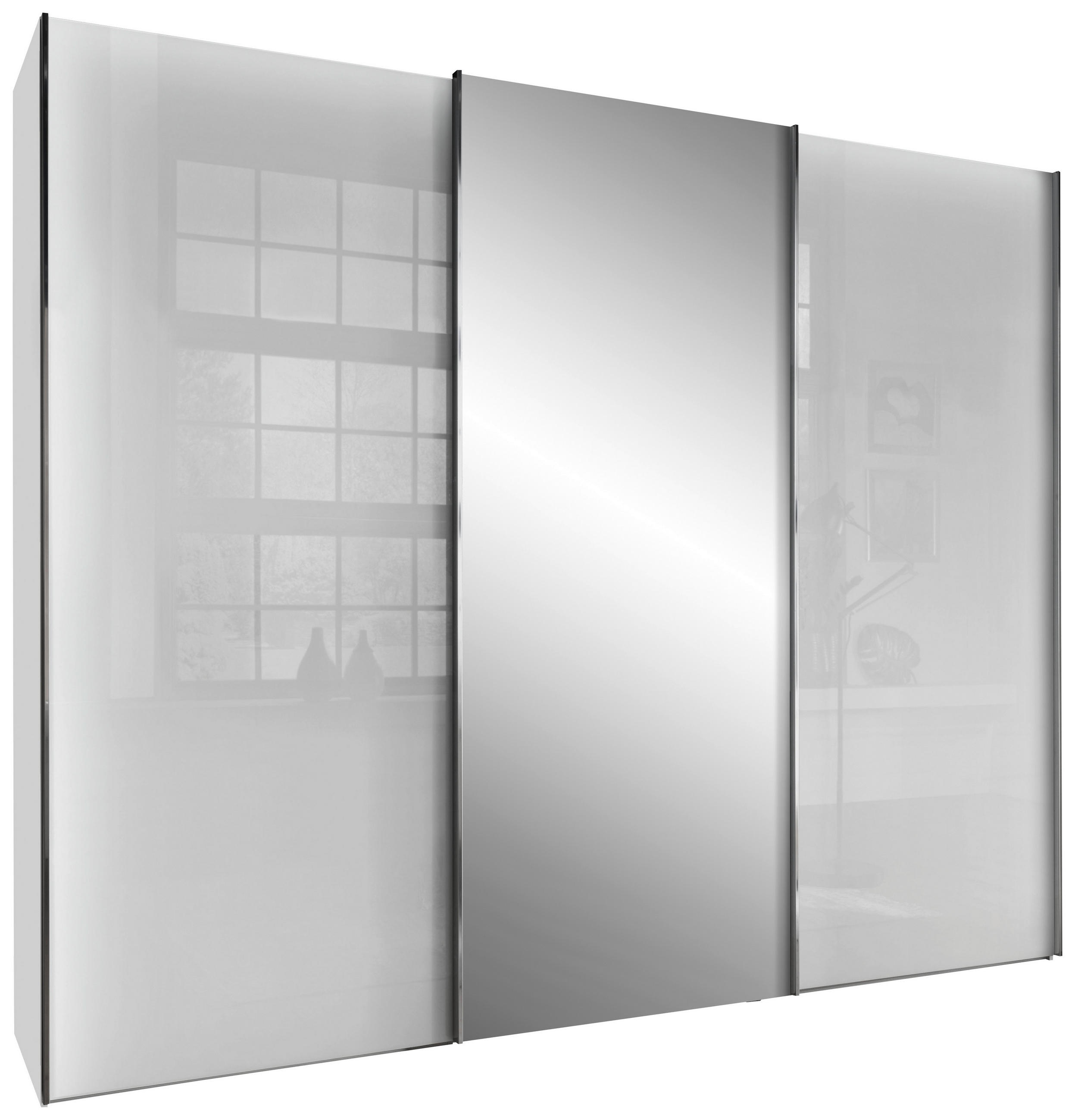 SCHWEBETÜRENSCHRANK 250/217/67 cm 3-türig Weiß  - Chromfarben/Weiß, KONVENTIONELL, Glas/Holzwerkstoff (250/217/67cm) - Dieter Knoll