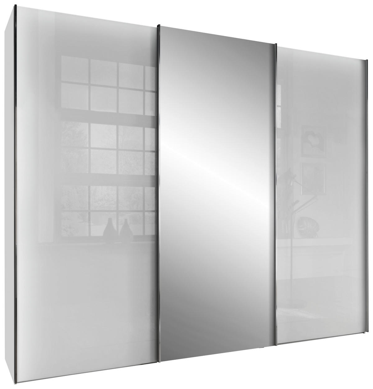 SCHWEBETÜRENSCHRANK 250/217/67 cm 3-türig Weiß  - Chromfarben/Weiß, KONVENTIONELL, Glas/Holzwerkstoff (250/217/67cm) - Dieter Knoll