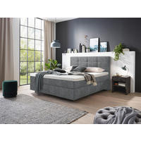 BOXSPRINGBETT 180/200 cm,  in Grau, Matratze, gepolstertes Kopfteil, Topper, H2 + H3 = mittel + fest  - Chromfarben/Grau, KONVENTIONELL, Kunststoff/Textil (180/200cm) - Voleo